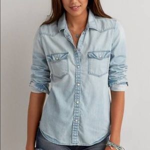 chambray denim button up top
